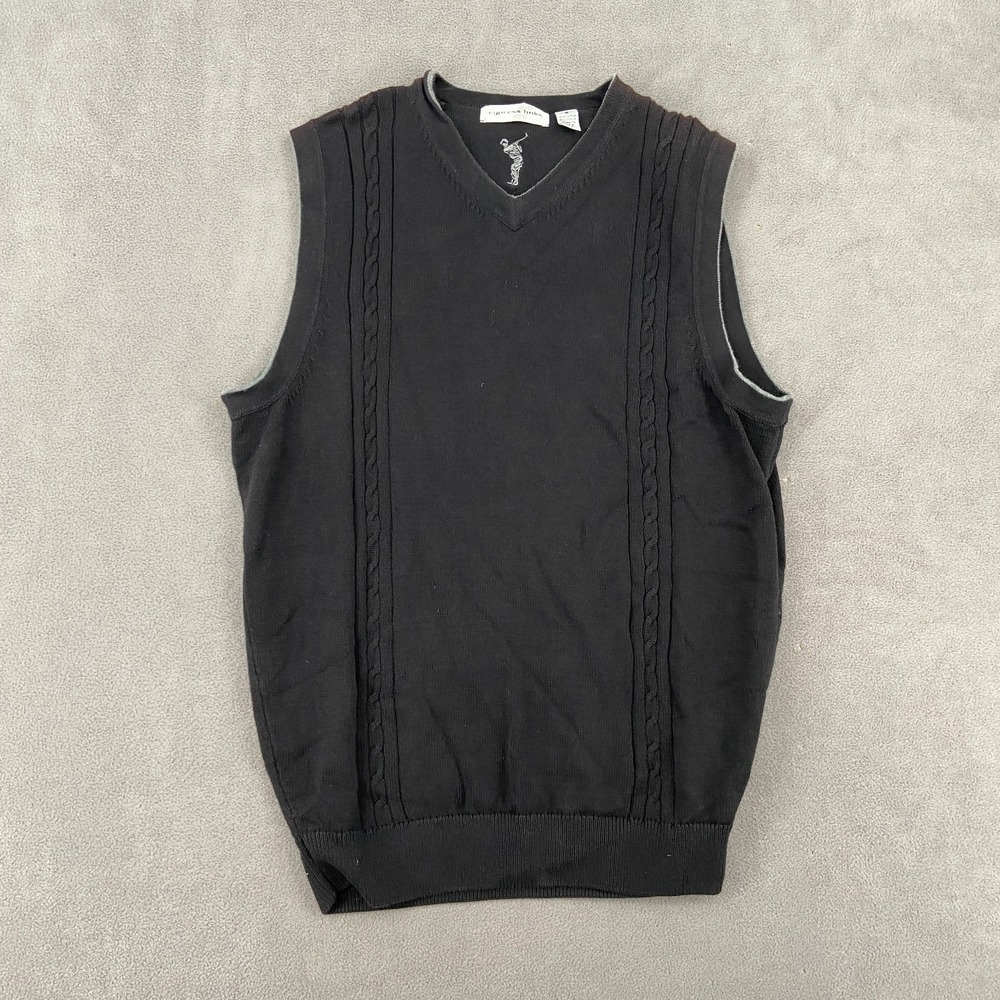 Cypress Links Sweater Vest Men Medium Black Cotton Cable Knit Ribbed V Neck Golf
